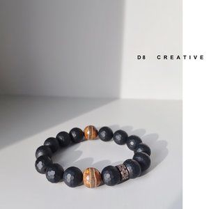 Black Matte onyx stone with Tibet agate and sterling silver bracelet